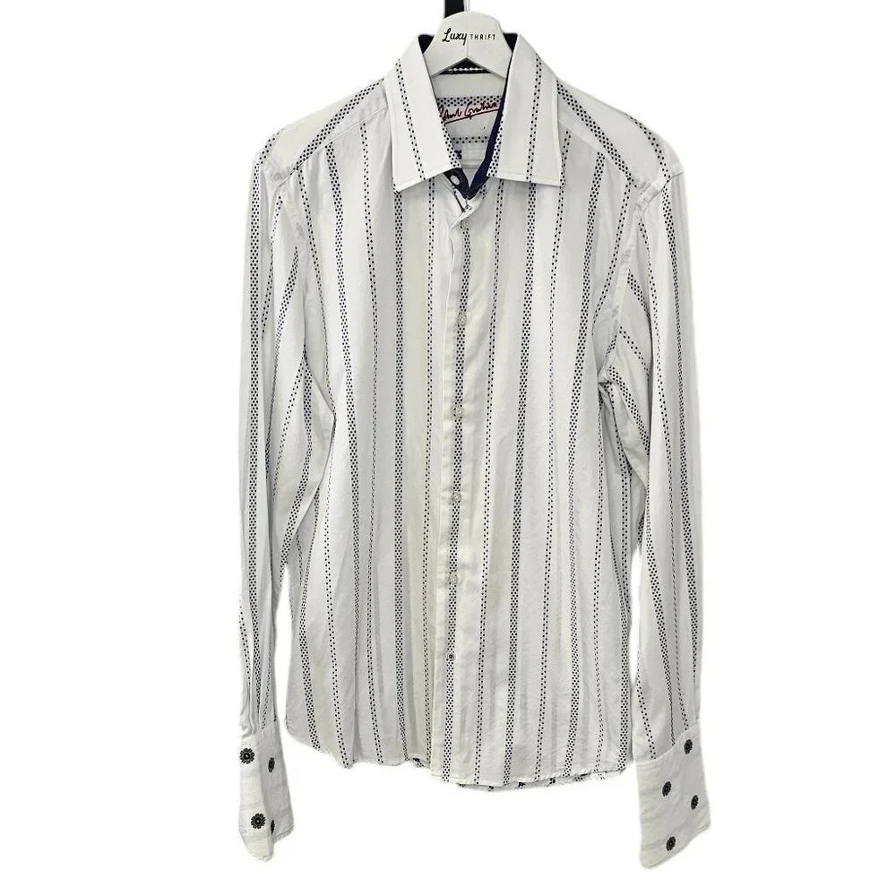 Robert Graham Mens Button Up Shirt Embroidered Non Buttoning Cuffs Size Medium